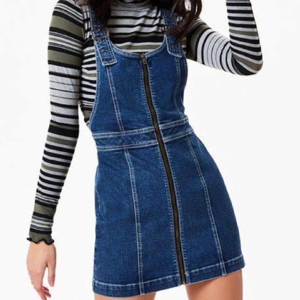 PacSun Zip-Front Denim Pinafore Dress Size M - Picture 1 of 9